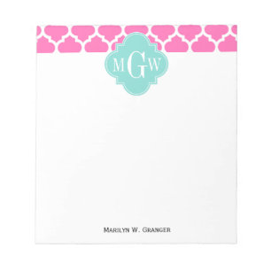 Hot Pink2 Wt Moroccan #5 Turquoise 3 Init Monogram Notitieblok