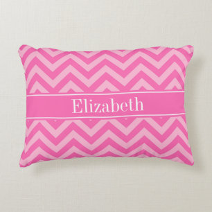 Hot Pink #2 Cotton Snoep LG Chevron Name Monogram Accent Kussen