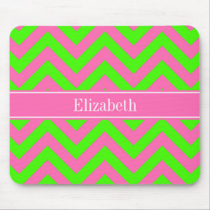 Hot Pink #2 Lime Green LG Chevron Name Monogram Muismat