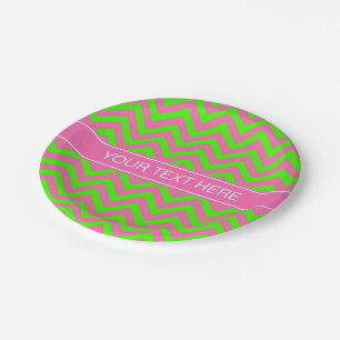 Hot Pink #2 Lime Green LG Chevron Name Monogram Papieren Bordje