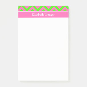 Hot Pink #2 Lime Green LG Chevron Name Monogram Post-it® Notes