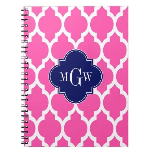 Hot Pink #2 WhMoroccan #4 Navy Name Monogram Notitieboek (Voorkant)