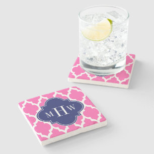 Hot Pink #2 WhMoroccan #4 Navy Name Monogram Stenen Onderzetter
