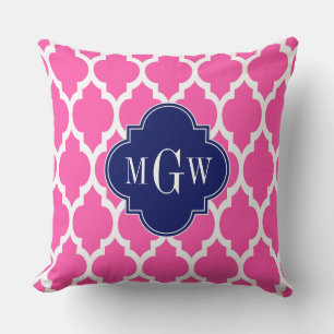 Hot Pink #2 Wht Marokkaans #4 Navy Naam Monogram Kussen