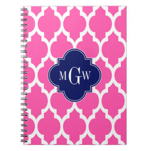 Hot Pink #2 Wht Marokkaans #4 Navy Naam Monogram Notitieboek