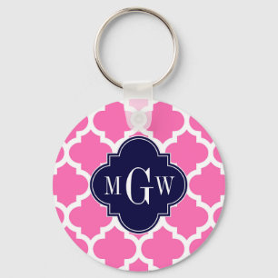 Hot Pink#2 Wht Marokkaans #5 Navy 3 Initiaal Monog Sleutelhanger