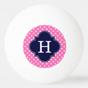 Hot Pink #2 Wht Polka Dot Navy Quatrefoil Monogram Pingpongballen