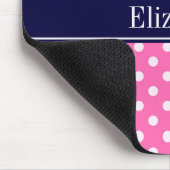 Hot Pink #2 Wt Polka Dots Navy Blue Name Monogram Muismat (Hoek)