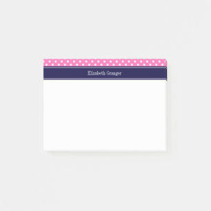 Hot Pink #2 Wt Polka Dots Navy Blue Name Monogram Post-it® Notes