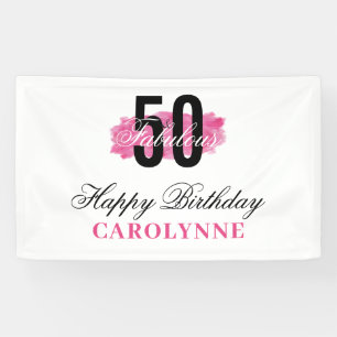 Hot Pink 50 en Fabulous Waterverf Verjaardag Spandoek