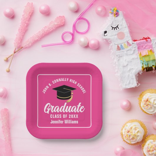 Hot Pink Afstuderen Custom 2025 Afstuderen Papieren Bordje (Feest)
