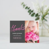 Hot-Pink Afstuderen Dank u foto Briefkaart (Staand voorkant)