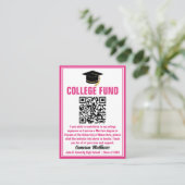 Hot Pink Afstuderen Photo College Fund QR-code Informatiekaartje (Staand voorkant)