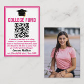 Hot Pink Afstuderen Photo College Fund QR-code Informatiekaartje (Voorkant / Achterkant)