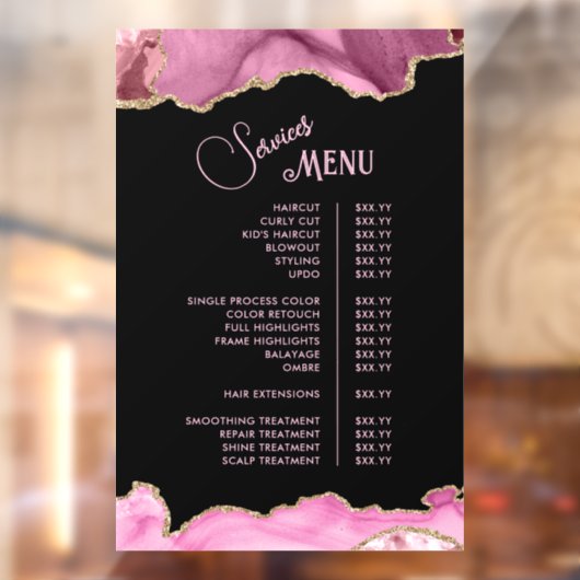 Hot Pink Agate Diensten Menu Raamsticker (Vel 2)