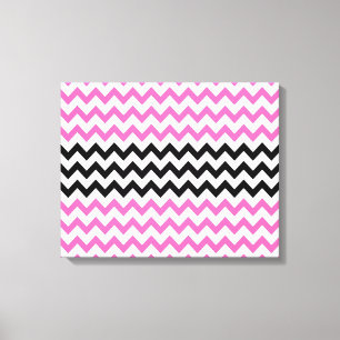 Hot Pink and Black Chevron by Shirley Taylor Canvas Afdruk