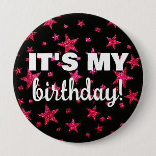 Hot Pink and Black Stars Confetti Het is mijn verj Ronde Button 4,0 Cm