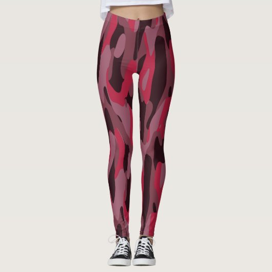 Hot pink and Burgundy Camo Leggings (Voorkant)