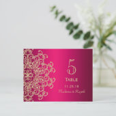 HOT PINK AND GOLD INDIAN WEDDING TABLE NUMBD CARD BRIEFKAART (Staand voorkant)