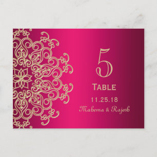 HOT PINK AND GOLD INDIAN WEDDING TABLE NUMBD CARD BRIEFKAART