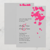 Hot Pink and Gray Hearts Wedding Invitation (Devant / Derrière)