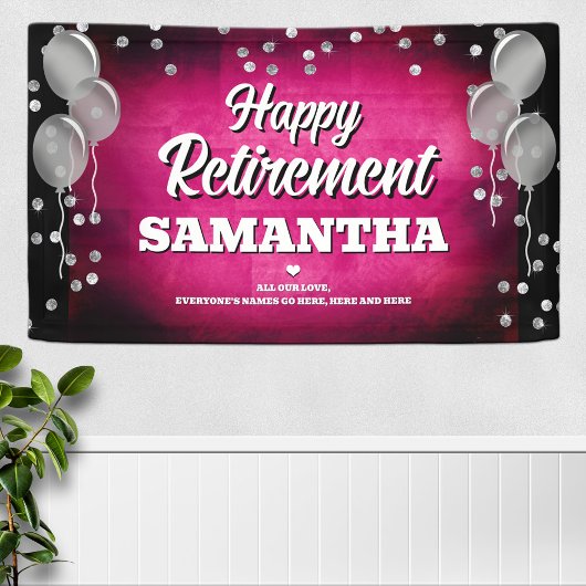 Hot Pink and Silver Happy Retirement Spandoek