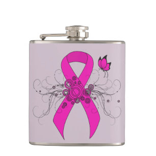 Hot Pink Awareness Ribbon met Butterfly Heupfles