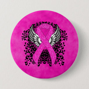 Hot Pink Awareness Ribbon met Wings Ronde Button 7,6 Cm