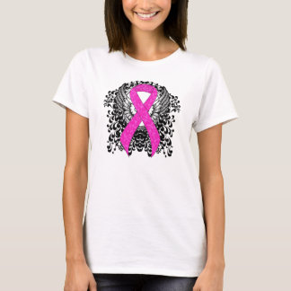 Hot Pink Awareness Ribbon met Wings T-shirt