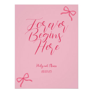 Hot Pink & Baby Pink Bow Wedding Sign Perfect Poster