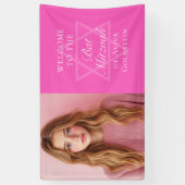 Hot Pink Bat Mitswa Party Foto gepersonaliseerd Spandoek (Verticaal)