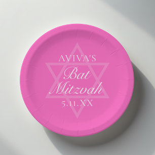 Hot Pink Bat Mitswa Party Ster van David Papieren Bordje