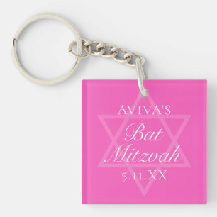 Hot Pink Bat Mitswa Party Ster van David Sleutelhanger
