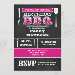Hot Pink BBQ Birthday Chalkboard Uitnodiging