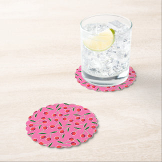 Hot Pink Berry Cherry Verjaardagsfeestje Papier On Kartonnen Onderzetters