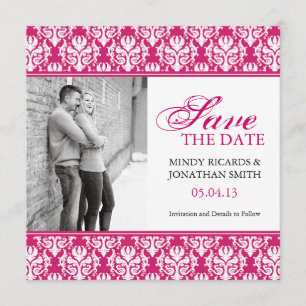HOT PINK BESPAAR DE DATUM FOTOKAARTEN SAVE THE DATE