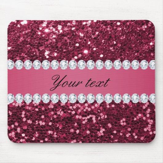 Hot Pink Big Faux Glitter en Diamonds Muismat (Voorkant)