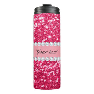 Hot Pink Big Faux Glitter met diamanten Thermosbeker