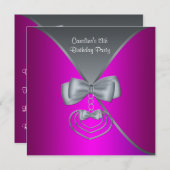 Hot Pink Birthday Party Kaart (Voorkant / Achterkant)