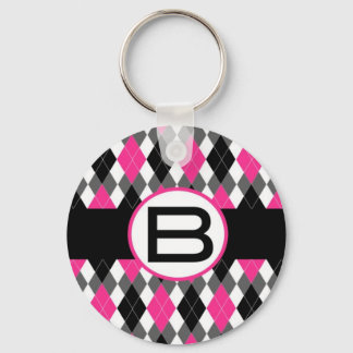 Hot Pink & Black Argyle Monogram Sleutelhanger "B"