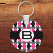 Hot Pink & Black Argyle Monogram Sleutelhanger "B" (Voorkant)