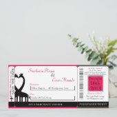 Hot Pink/Black Boarding Pass Weduwen Uitnodiging (Staand voorkant)