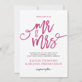 Hot Pink & Black bruiloft uitnodigingen |Penseelsc (Voorkant)