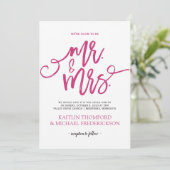 Hot Pink & Black bruiloft uitnodigingen |Penseelsc (Staand voorkant)