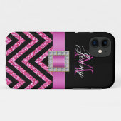 HOT PINK BLACK CHEVRON GLITTER GIRLY Case-Mate iPhone CASE (Achterkant (horizontaal))