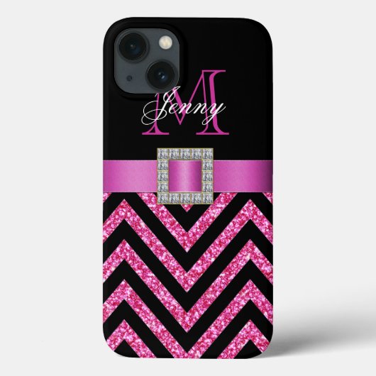HOT PINK BLACK CHEVRON GLITTER GIRLY Case-Mate iPhone CASE (Achterkant)