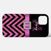 HOT PINK BLACK CHEVRON GLITTER GIRLY Case-Mate iPhone CASE (Achterkant (horizontaal))