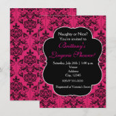 Hot Pink & Black Damask Party Uitnodiging (Voorkant / Achterkant)