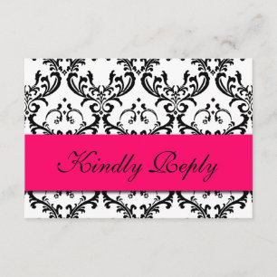 Hot Pink Black Damask Wedding RSVP