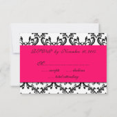 Hot Pink Black Damask Wedding RSVP (Achterkant)